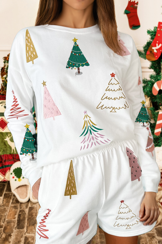 Christmas Print Long Sleeve Top and Shorts 2pcs pajamas Set