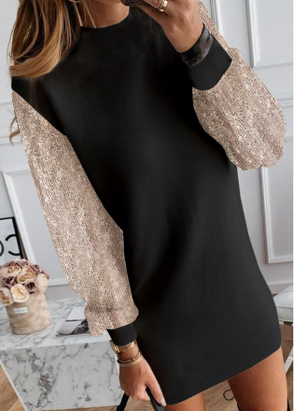 White Sequin Puff Sleeve Shift Mini Dress