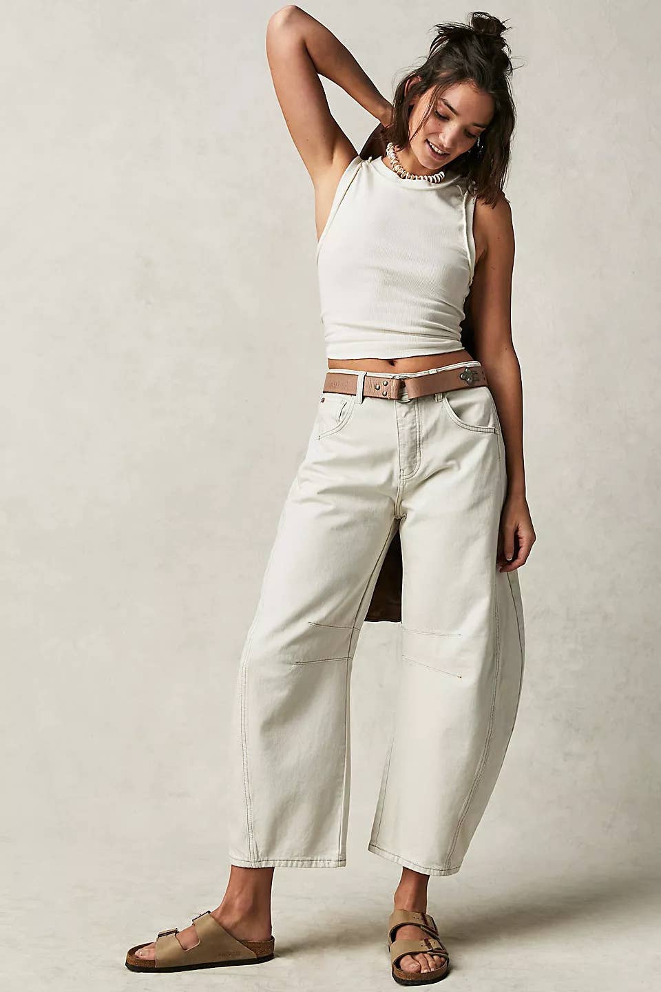 Washed Balloon Leg Denim Jeans With Belt