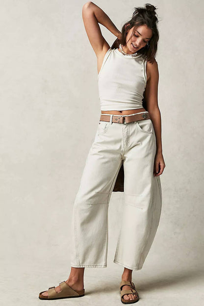 Washed Balloon Leg Denim Jeans With Belt