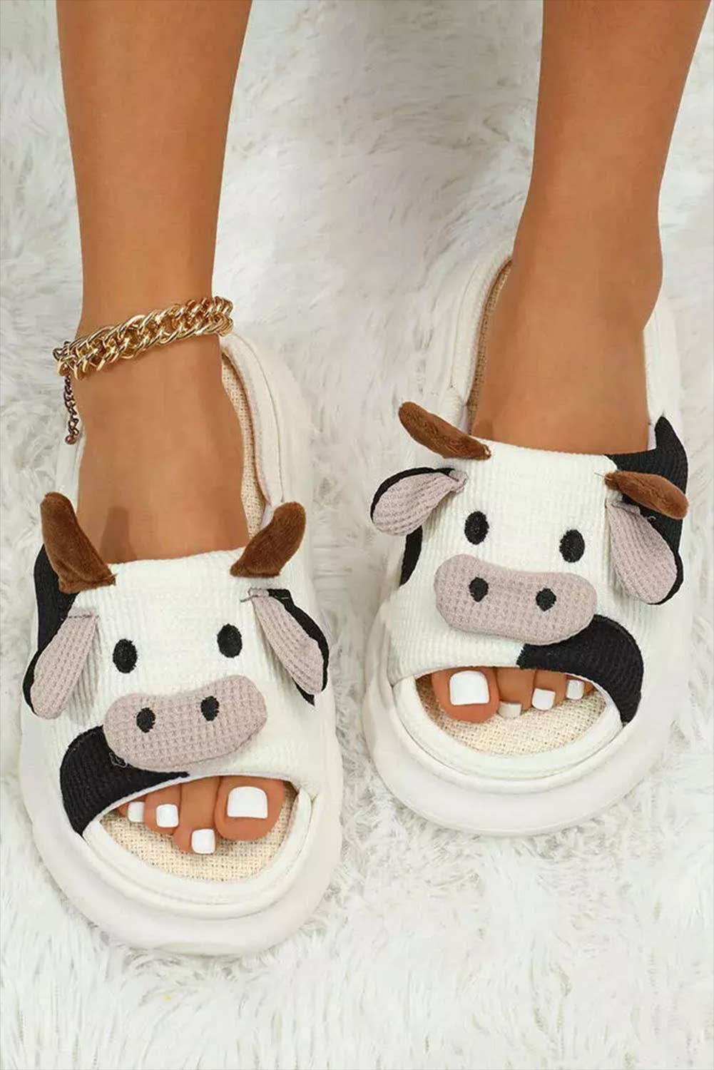 1 the Woman - Cartoon Animal Cow Plush Slippers