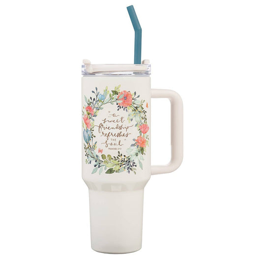 Tumbler w/straw SS Sweet Friendship Prov. 27:9