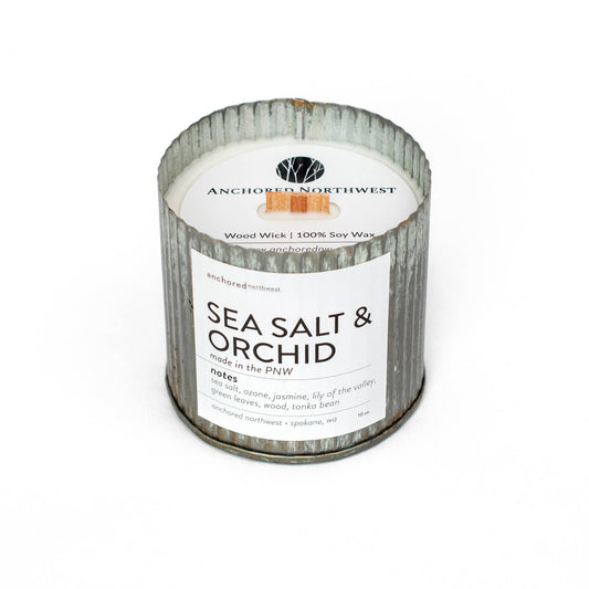 Sea Salt & Orchid Rustic Vintage Farmhouse Wood Wick Candle