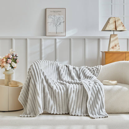 Stripe Fleece Throw – Ultra Plush Ribbed Blanket