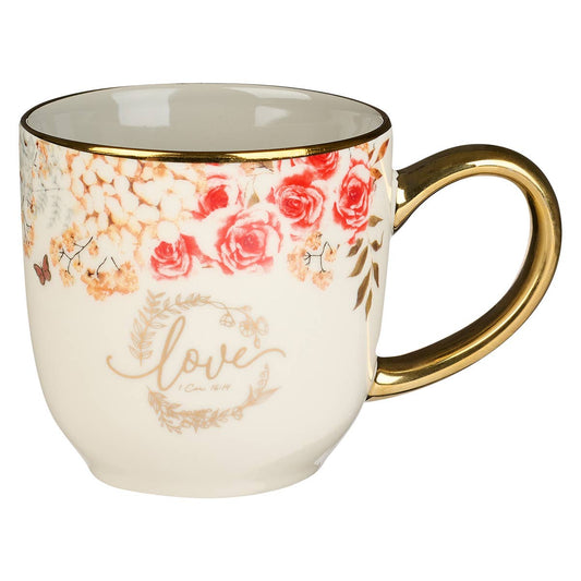 Gray/White Floral Love 1 Cor. 16:14 Mug