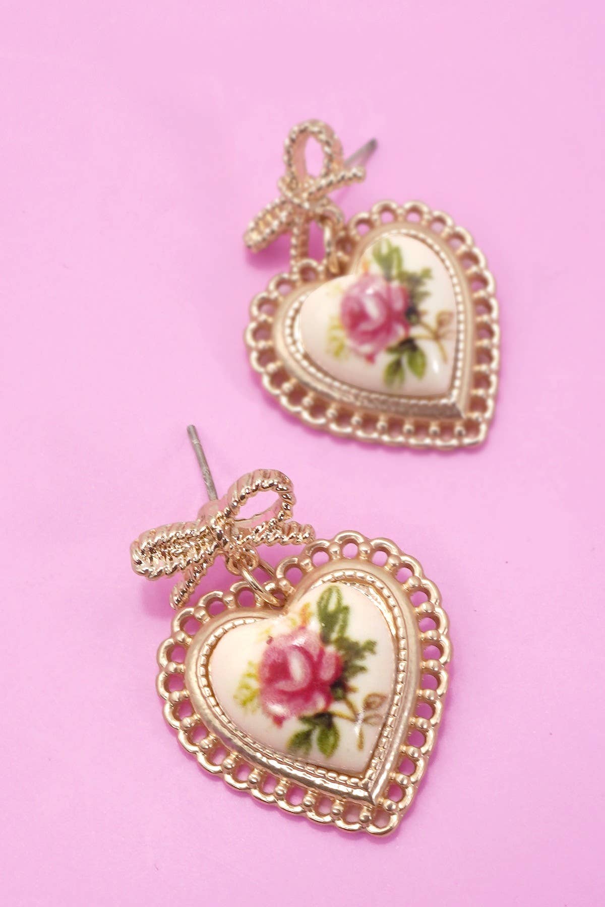 ROSE CERAMIC PORCELAIN BOW DROP EARRINGS | 80E6410