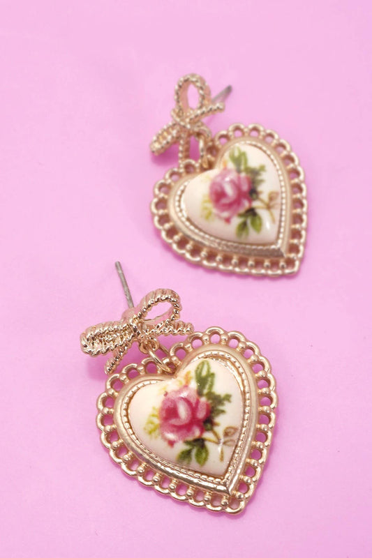 ROSE CERAMIC PORCELAIN BOW DROP EARRINGS | 80E6410