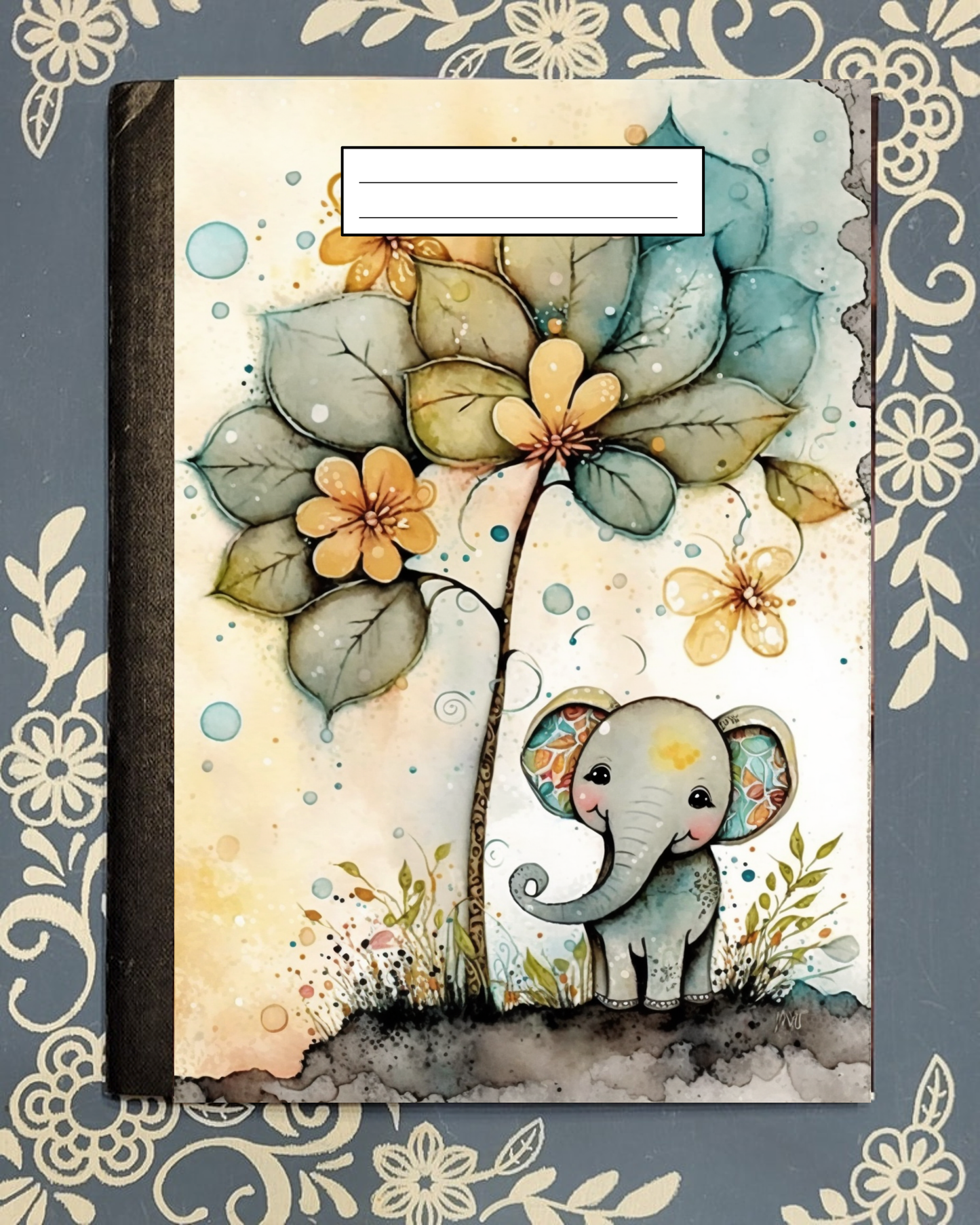 Elephant, Baby under a Tree, Covered Notebook
