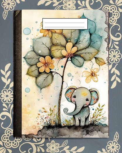 Elephant, Baby under a Tree, Covered Notebook