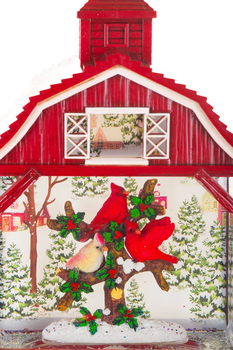 Red Led Barnhouse Water Lantern With Cardinals