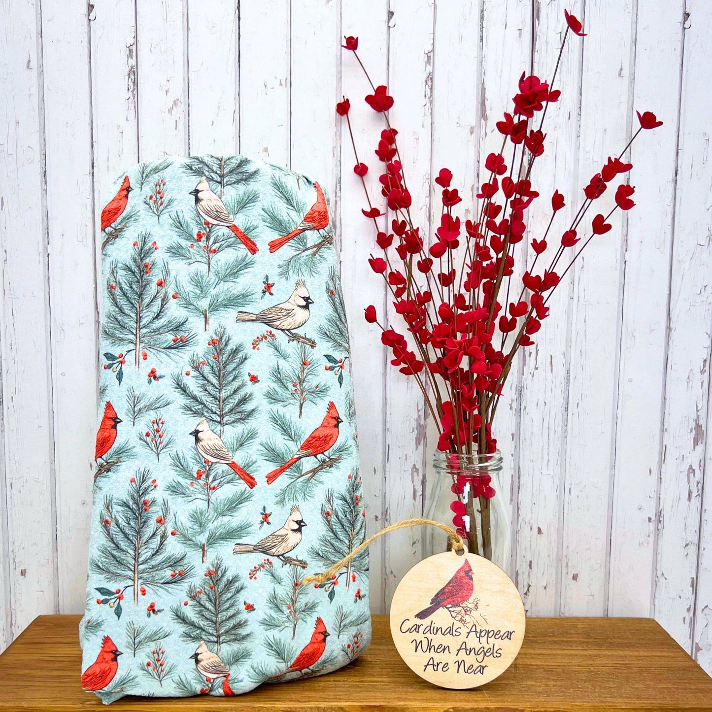 Vintage Cardinal Waffle Kitchen Towel With Hanging Loop