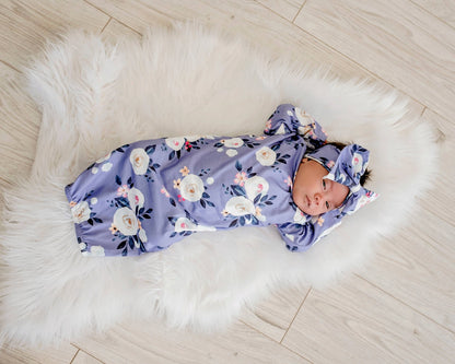 Infant Girls Lavender Baby Gown and Bow Headband