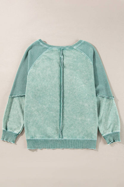 Plus Size Patchwork Frilled Trim Pullover Sweatshirt (S-3X)