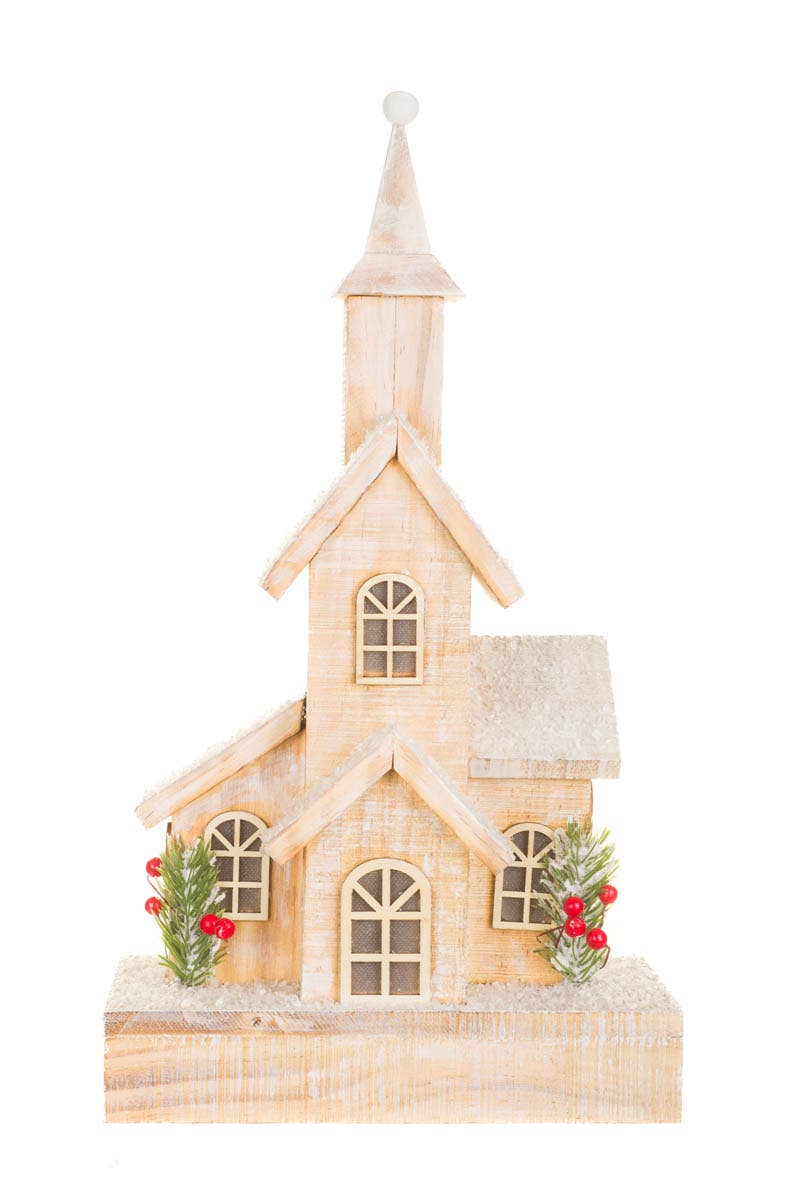 Peach/White Frosted Led Church Display With Bushes