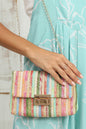 Multicolour Straw Plaited Gold Chain Clasp Closure Single Shoulder Bag