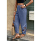 Solid Loose Elastic Waist Hollow Out Long Pant