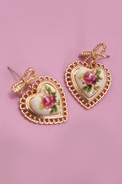 ROSE CERAMIC PORCELAIN BOW DROP EARRINGS | 80E6410