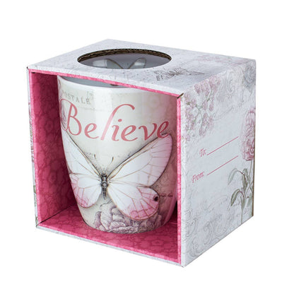 Pink Butterfly Believe Mark 9:23 Mug
