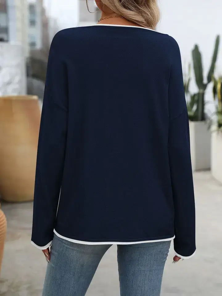 Crew Neck Colorful Core-Spun Yarn Long-Sleeve Sweater