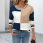 Color Block Crew Neck Long Sleeve Knit Pullover Top