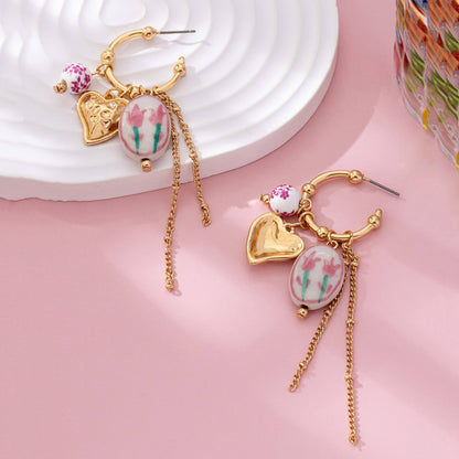 Chinoiserie Floral Charm Hoop Earrings | 80E61660