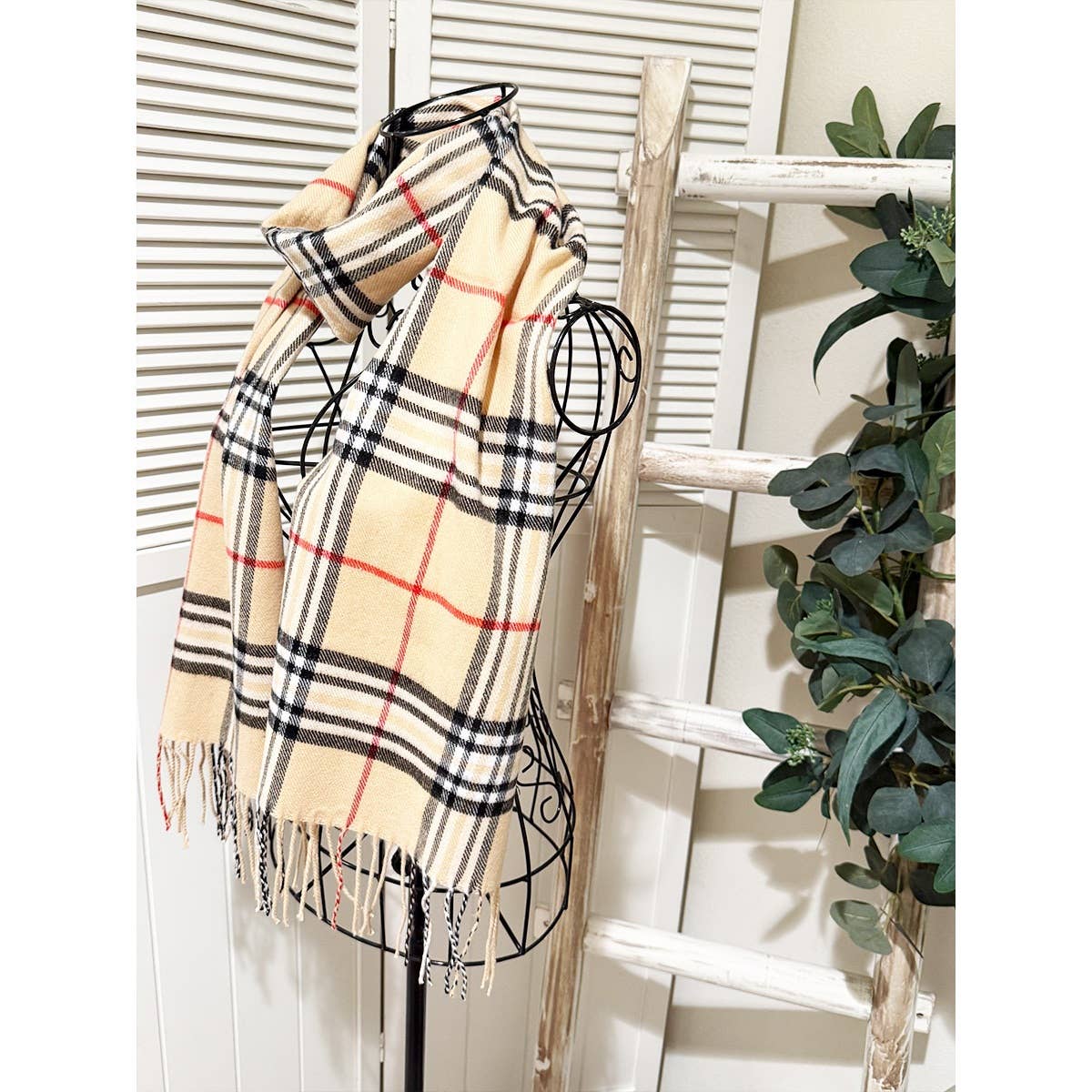 Plaid Print Fringe Scarves