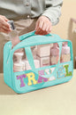 Light Pink TRAVEL Chenille Letter Clear PVC Makeup Bag