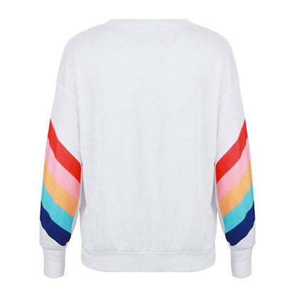 Women’s Rainbow Stripe Crewneck Pullover Casual Long Sleeve Top