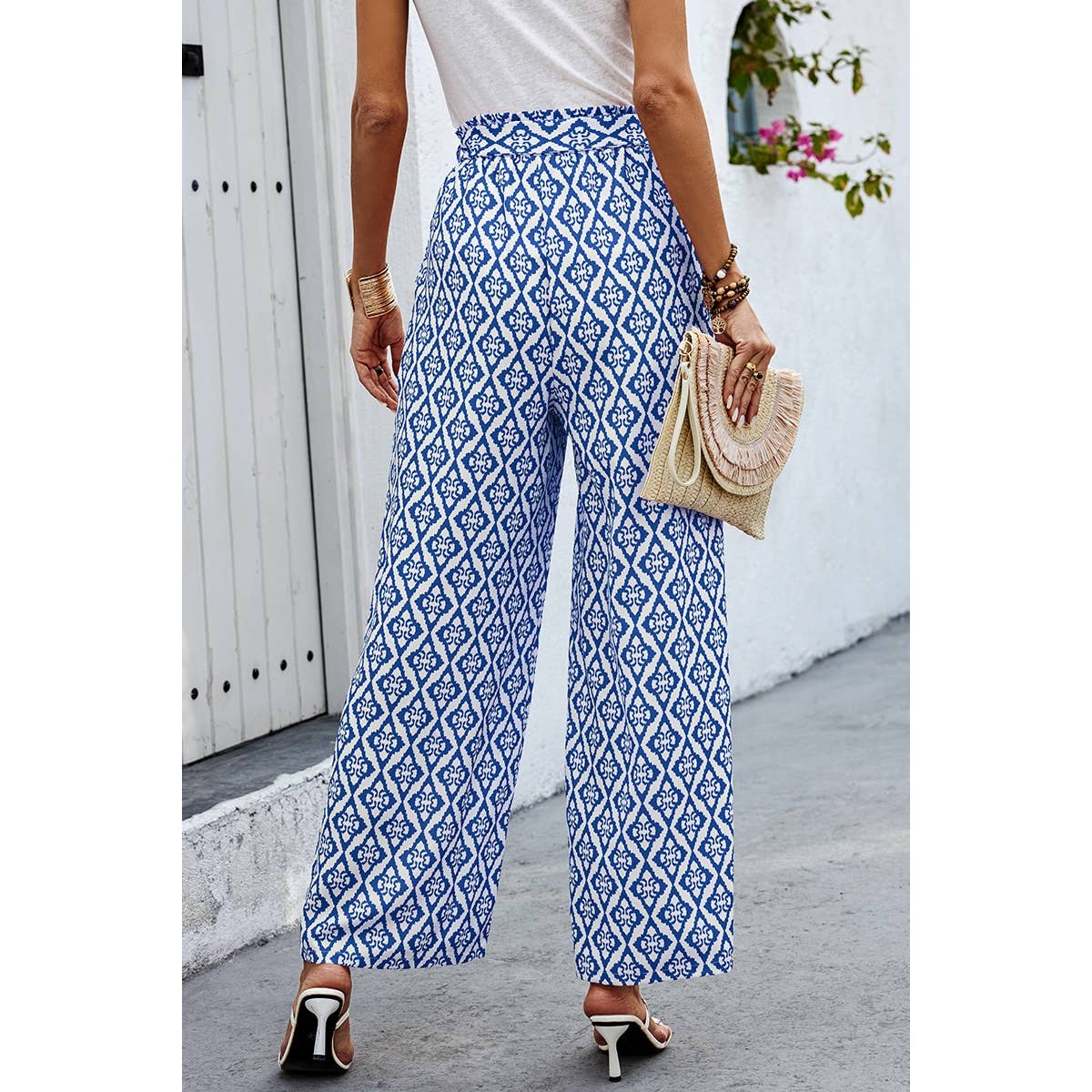 Wide Leg High Waist Tie Pockets Knot Pants