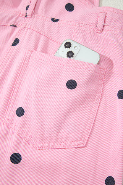 Jet Stream Polka Dot Print Bib Pocket Denim Barrel Overalls Jumpsuit