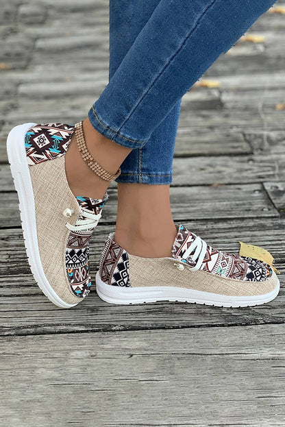 1 the Woman - Vintage Western Patchwork Lace-up Decor Flat Shoes