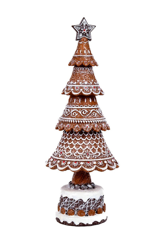 Brown/White Gingerbread Tree Accent with Sequins and Base
