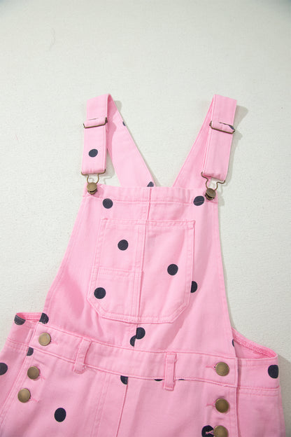 Jet Stream Polka Dot Print Bib Pocket Denim Barrel Overalls Jumpsuit
