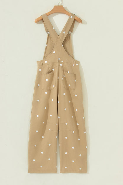 Jet Stream Polka Dot Print Bib Pocket Denim Barrel Overalls Jumpsuit