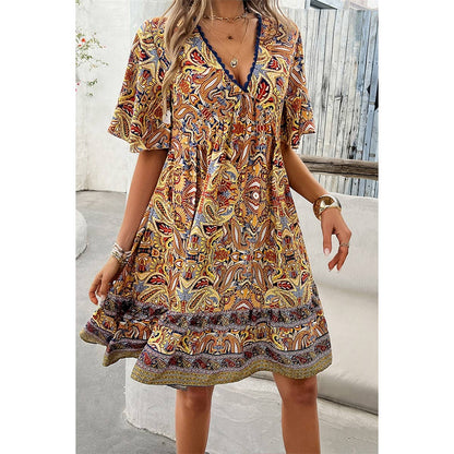 Allover Print Lace Trim Loose A Line Dress