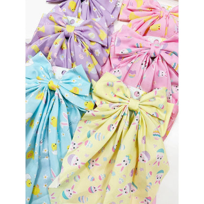 Easter Theme Long Tail Satin Hair Bow Clip
