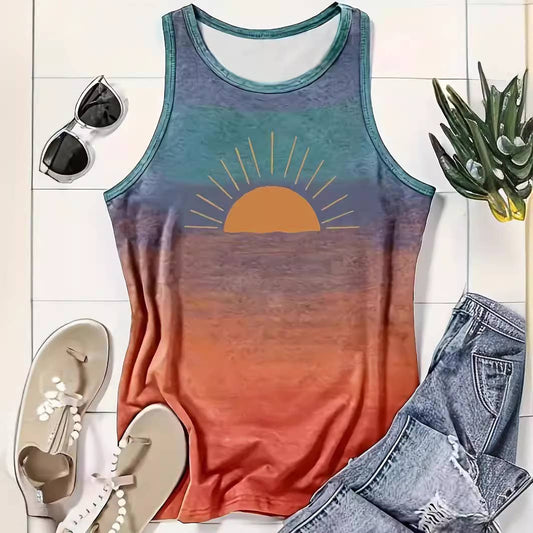 Fashion Colorful Sunrise Crewneck Tank Top
