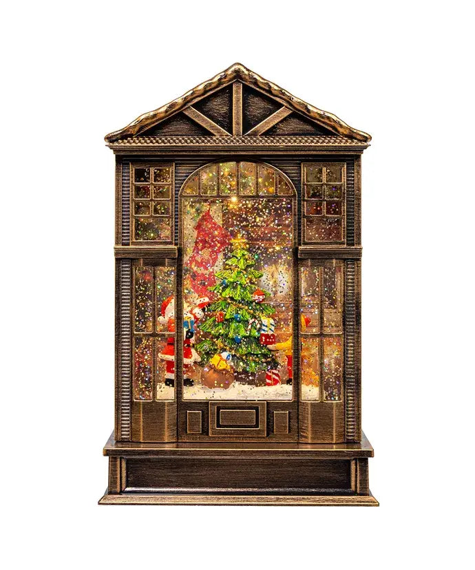 10" Battery Operated LED Santa W/Tree Water Lantern