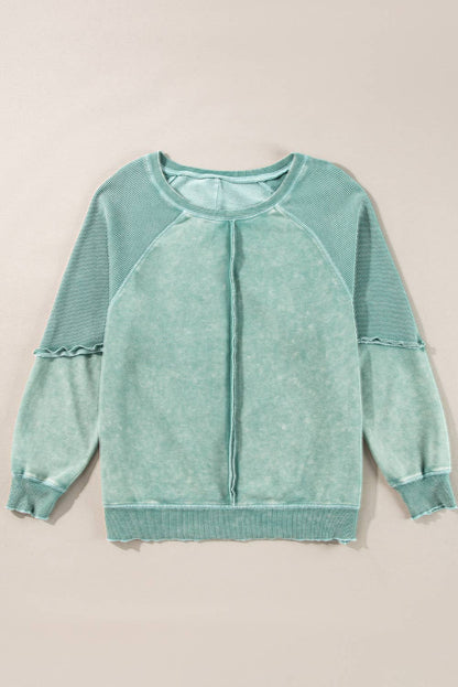 Plus Size Patchwork Frilled Trim Pullover Sweatshirt (S-3X)