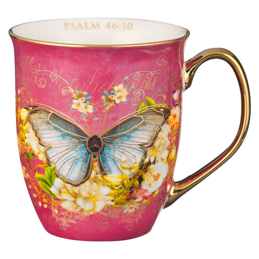 Pink/White Butterfly Be Still Ps. 46:10 Mug