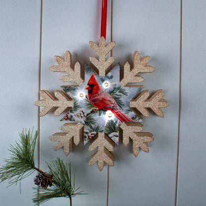 Snowy Pine Cardinal LED Wood Snowflake