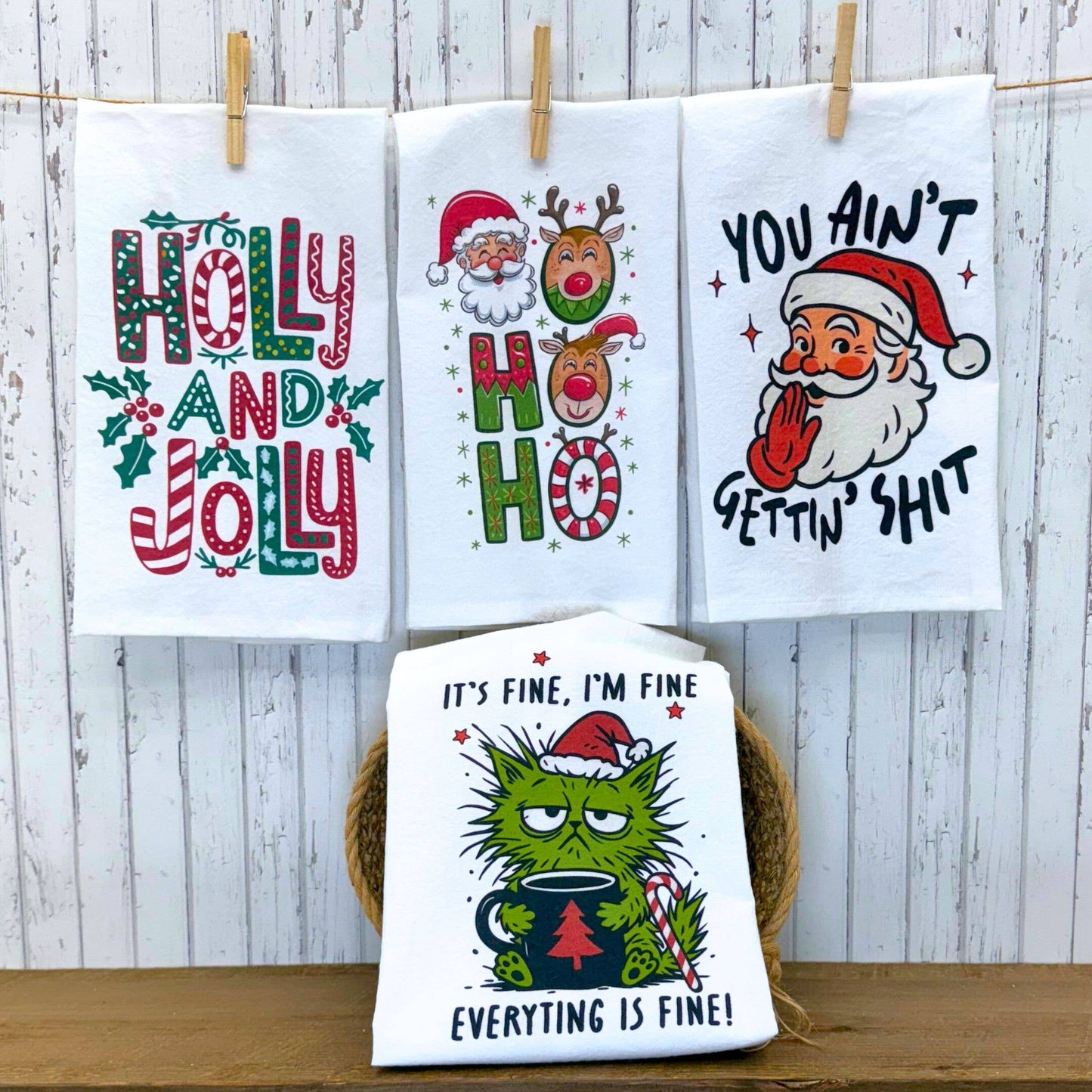 You Ain't Getting Funny Santa Christmas Tea Towels - 2025