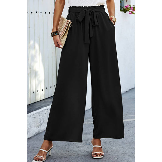 Wide Leg High Waist Tie Pockets Knot Pants