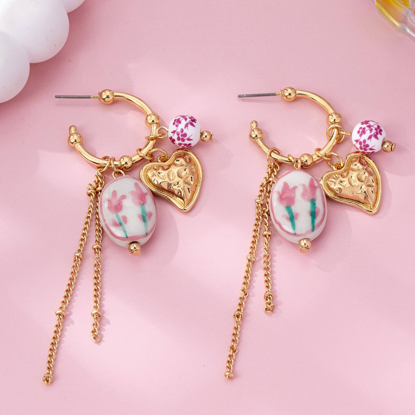 Chinoiserie Floral Charm Hoop Earrings | 80E61660