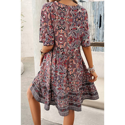 Allover Print Lace Trim Loose A Line Dress