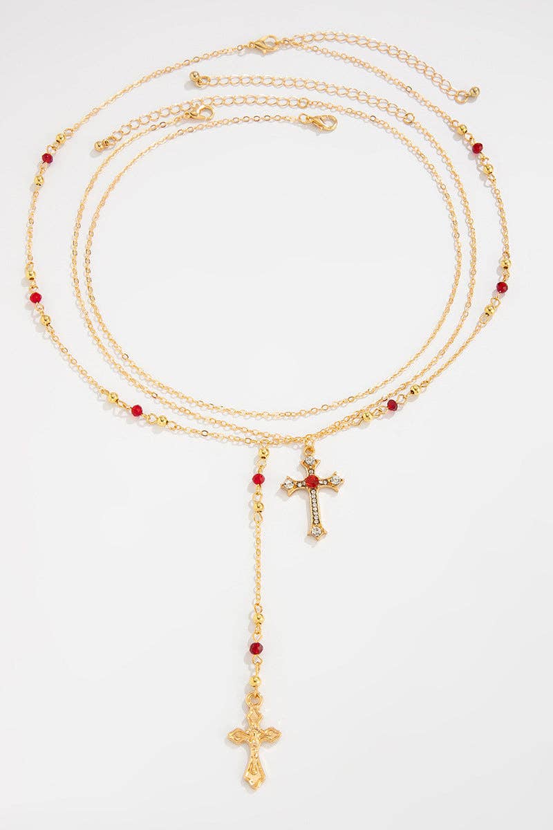 Layered Cross Pendant Necklace Set