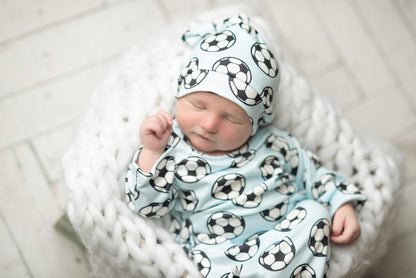 Soccer Baby Gown and Hat Set