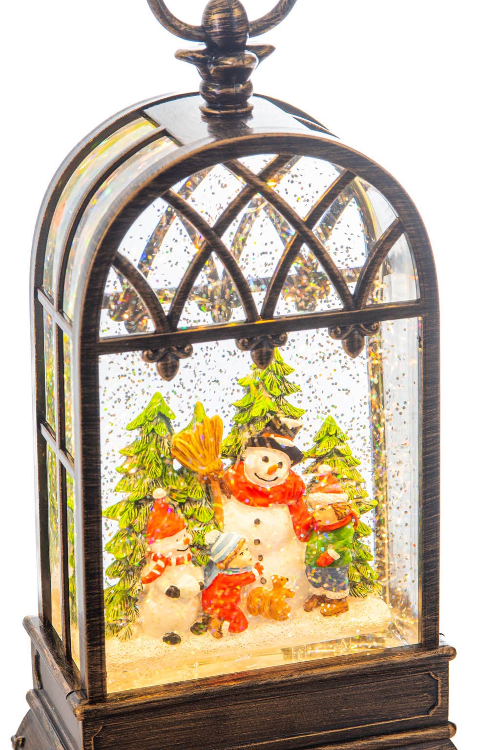 Brass LED Birdcage Snow Globe with Snowman