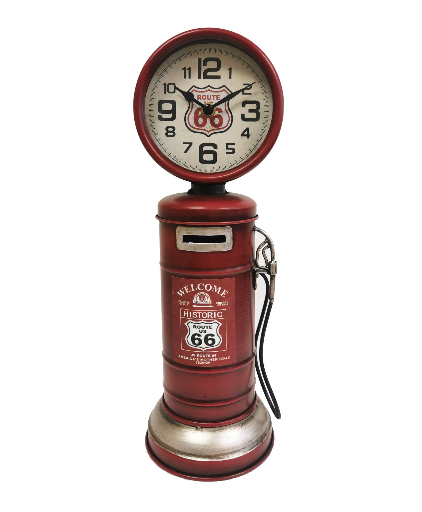 Gas Pump Route 66 Piggy Bank Table Clock Red