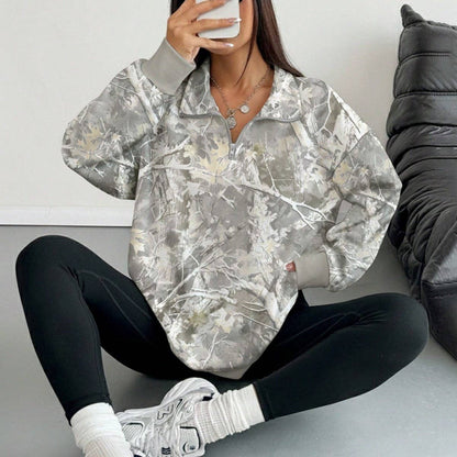 Oversized Woodland Camo Half Zip Pullover Sweatshirt